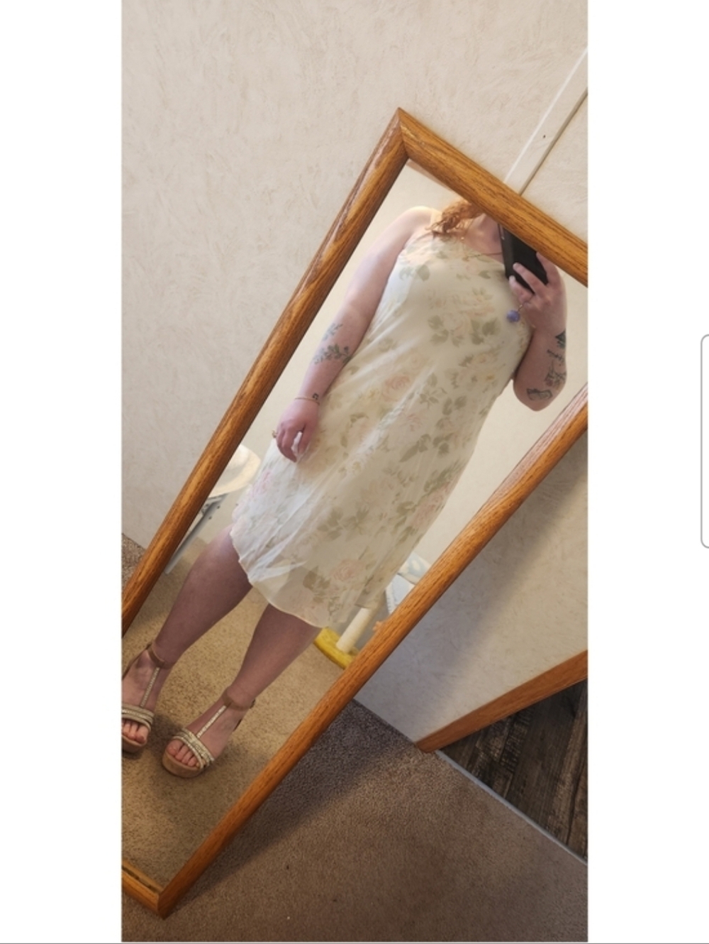Vintage J.B.S. Floral Slip Dress in Cream and Soft Pink/green